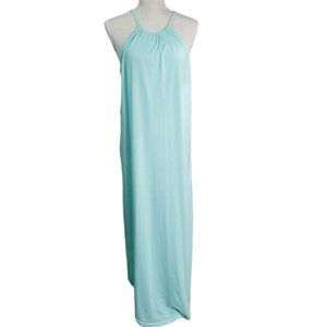 For G and PL Goddess Summer Side Slit Halter Maxi Dress Cover Up Blue Size M